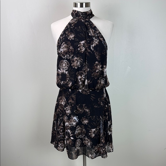 Free People Katerina Floral Halter Neck Mini Dress | Brown Black Floral | XL - Picture 3 of 13